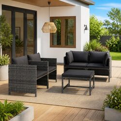 Durable 5-Piece Outdoor Lounge Set with Grey Cushions