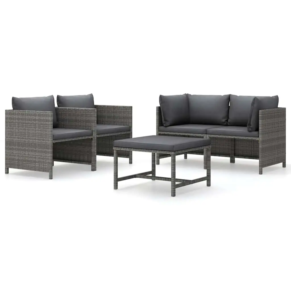 Garden Lounge Set Poly Rattan 5 Piece Outdoor Furniture Grey