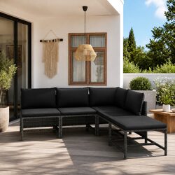 5 Piece Garden Lounge Set with Durable Poly Rattan Grey