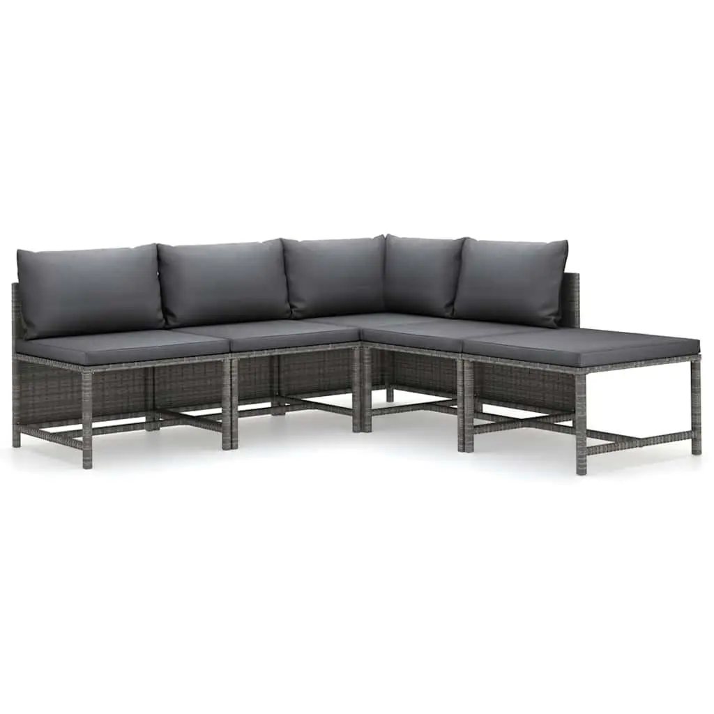 Garden Lounge Set Poly Rattan 5 Piece Outdoor Furniture Grey with Cushions