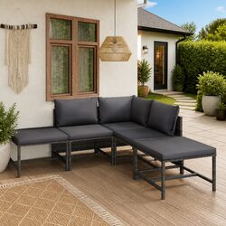 Durable 6-Piece Grey Poly Rattan Garden Lounge Set