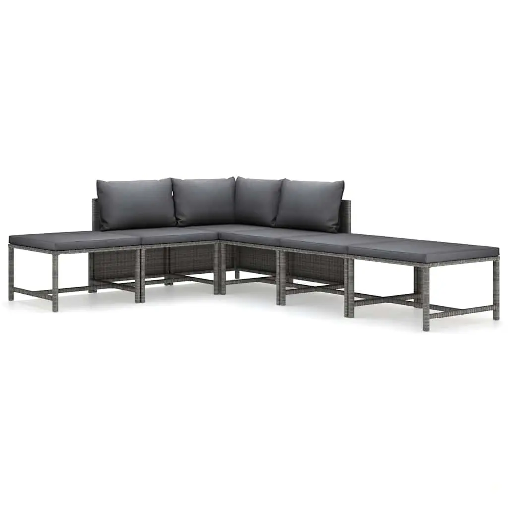 Outdoor Lounge Set Poly Rattan 6 Piece Steel Frame Grey