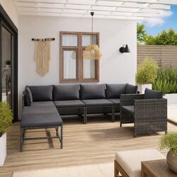 7-Piece Garden Lounge Set in Grey with Cushions