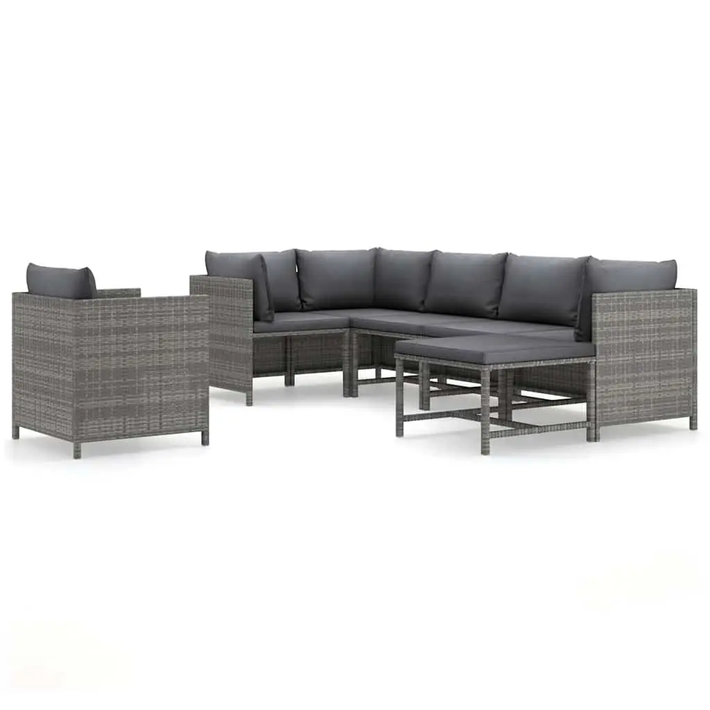 7 Piece Outdoor Lounge Set Poly Rattan Grey Modular