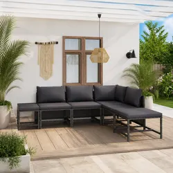 Modular 6-Piece Outdoor Lounge Set with Durable Grey Cushions