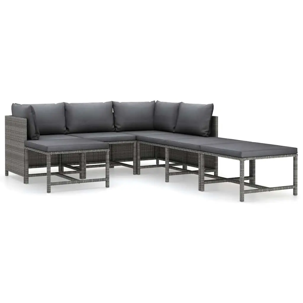 7 Piece Grey Poly Rattan Garden Lounge Set