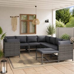Premium 9-Piece Outdoor Lounge Set with Poly Rattan in Grey