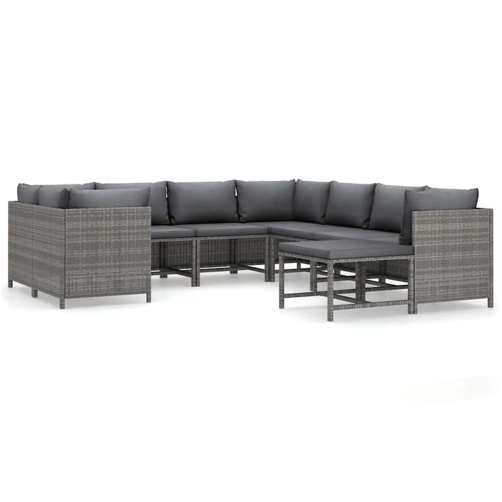 Garden Lounge Set Poly Rattan 9 Piece Modular Sectional Grey