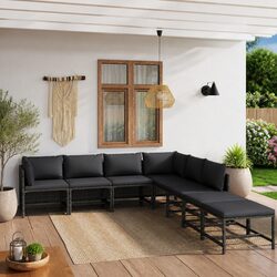 8-Piece Grey Poly Rattan Lounge Set for Outdoor Relaxation