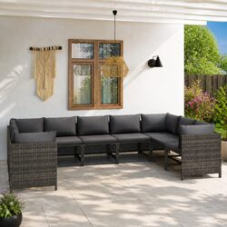9 Piece Grey Outdoor Garden Lounge Set with Cushions