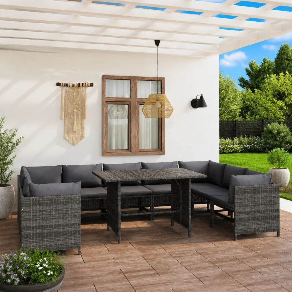 Garden Lounge Set Poly Rattan 10 Piece Outdoor Furniture Grey