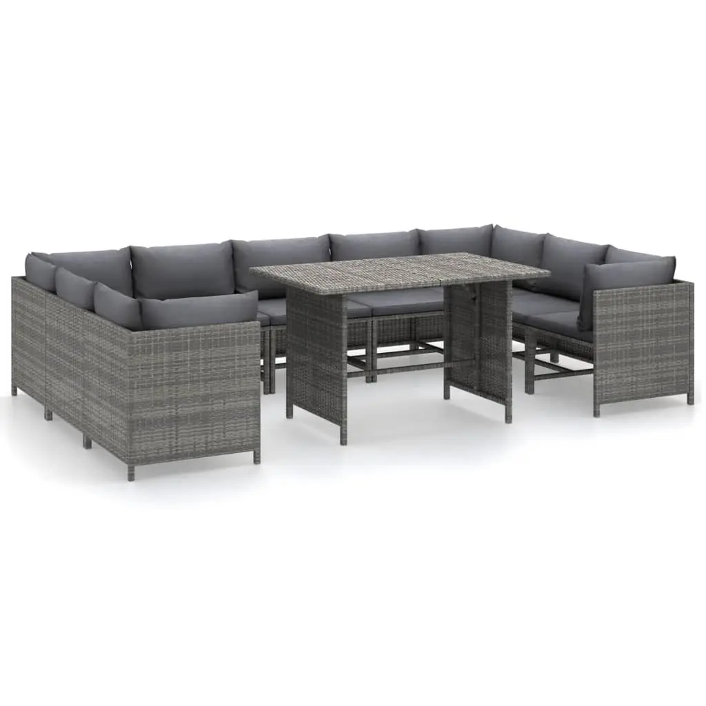 Garden Lounge Set Poly Rattan 10 Piece Outdoor Furniture Grey