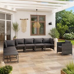 Durable 8 Piece Poly Rattan Garden Lounge Set with Cushions