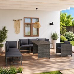 Durable 8-Piece Grey Poly Rattan Garden Lounge Set
