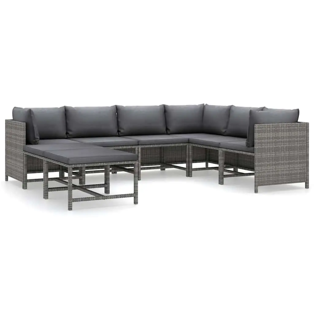 8-Piece Grey Poly Rattan Garden Lounge Set with Cushions