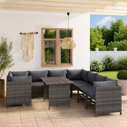 Modular 9 Piece Garden Lounge Set with Durable Grey Cushions