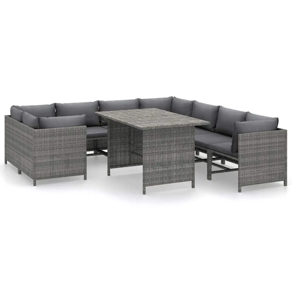 Modular 9 Piece Garden Lounge Set with Durable Grey Cushions