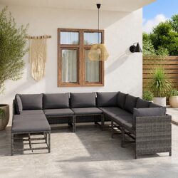 9 Piece Grey Cushioned Modular Garden Lounge Set