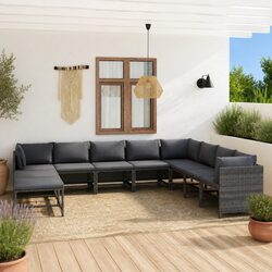 Grey 11-Piece Modular Garden Lounge Set with Cushions