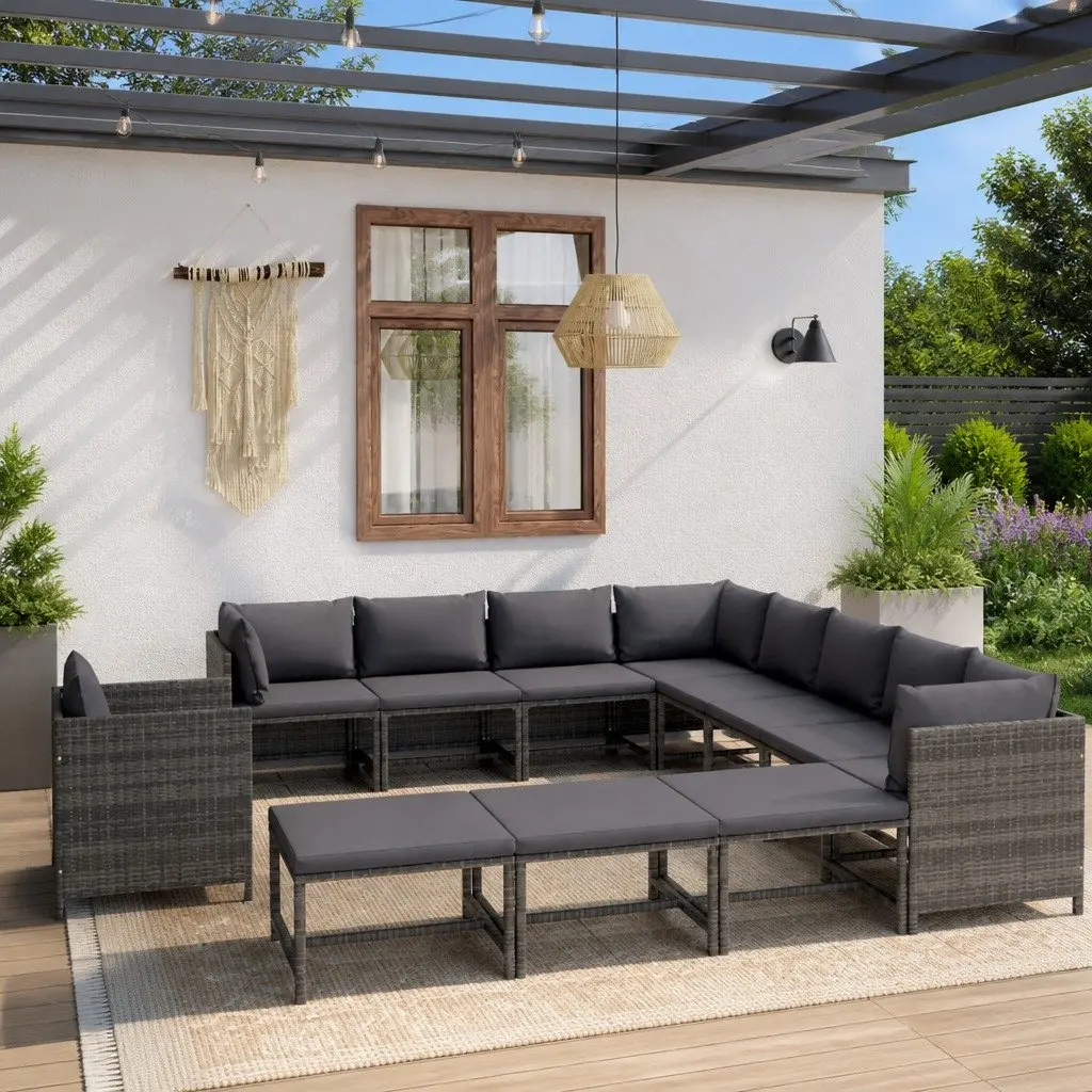 12 Piece Grey Poly Rattan Garden Lounge Set