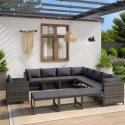 Durable 12 Piece Grey Poly Rattan Garden Lounge Set