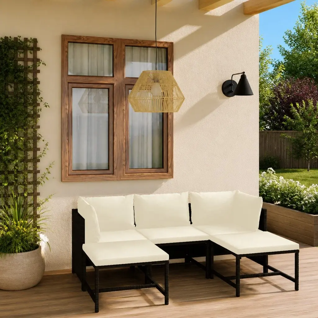 5 Piece Outdoor Garden Lounge Set PE Rattan Black Modular Furniture