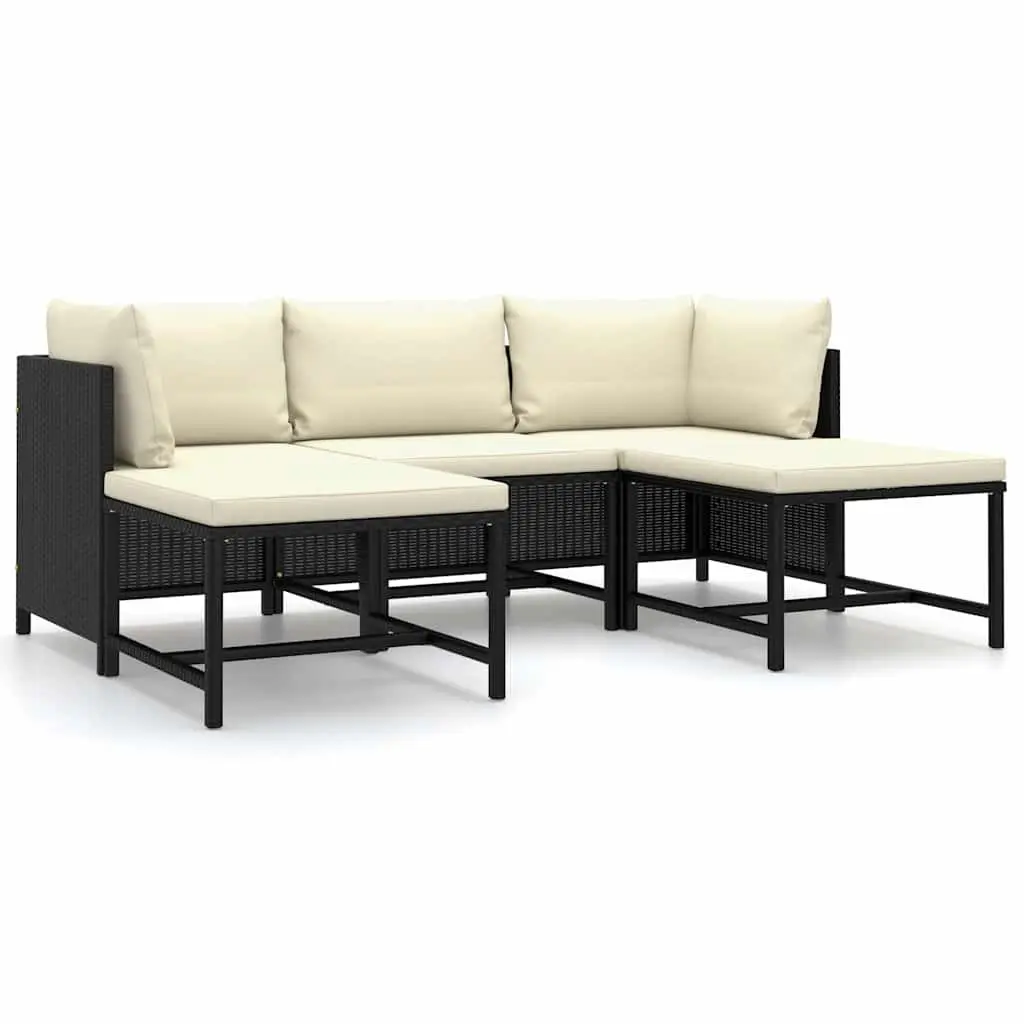 5 Piece Outdoor Garden Lounge Set PE Rattan Black Modular Furniture