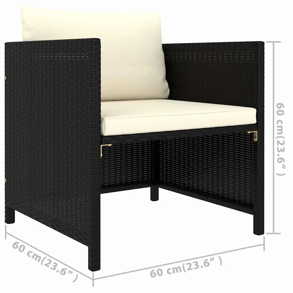 5 Piece Black Poly Rattan Garden Lounge Set