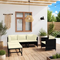 Premium 6 Piece Black Poly Rattan Garden Lounge Set