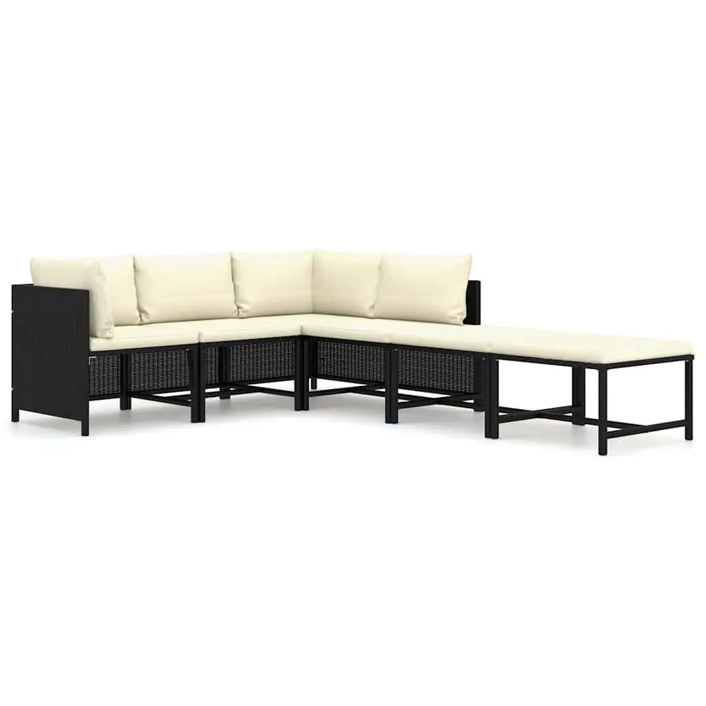 Outdoor Lounge Set Poly Rattan 6 Piece Modular Sectional Black