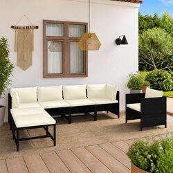 7 Piece Modular Black Poly Rattan Garden Lounge Set