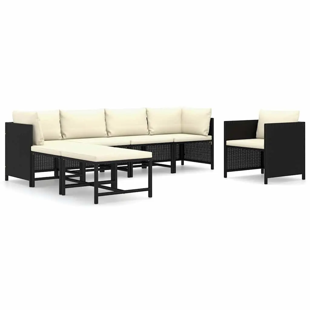 7 Piece Modular Black Poly Rattan Garden Lounge Set