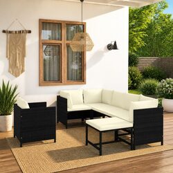Sturdy 7-Piece Poly Rattan Outdoor Lounge Set in Black
