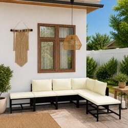 Sturdy Black Poly Rattan Garden Lounge Set with Cushions