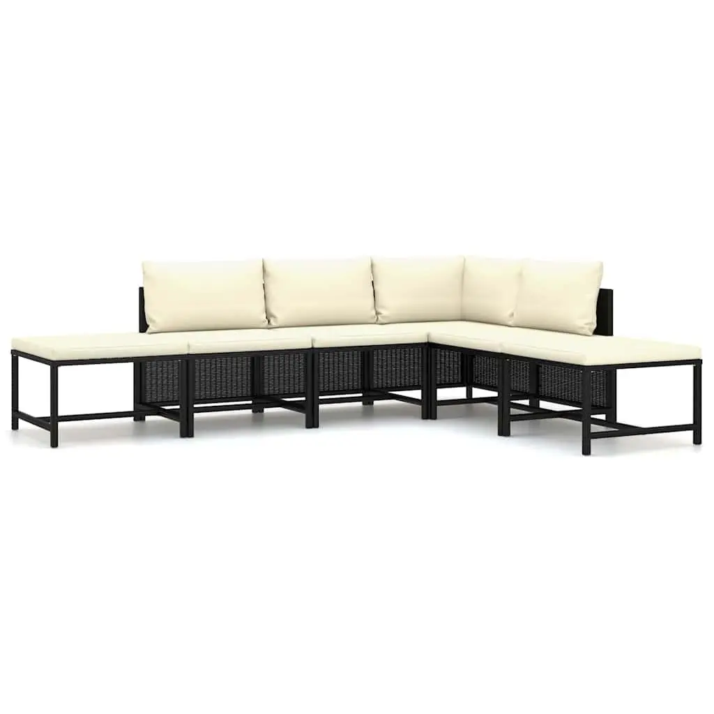 Black Poly Rattan Garden Lounge Set with Cushions