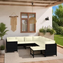 Durable Black Poly Rattan 9-Piece Garden Lounge Set