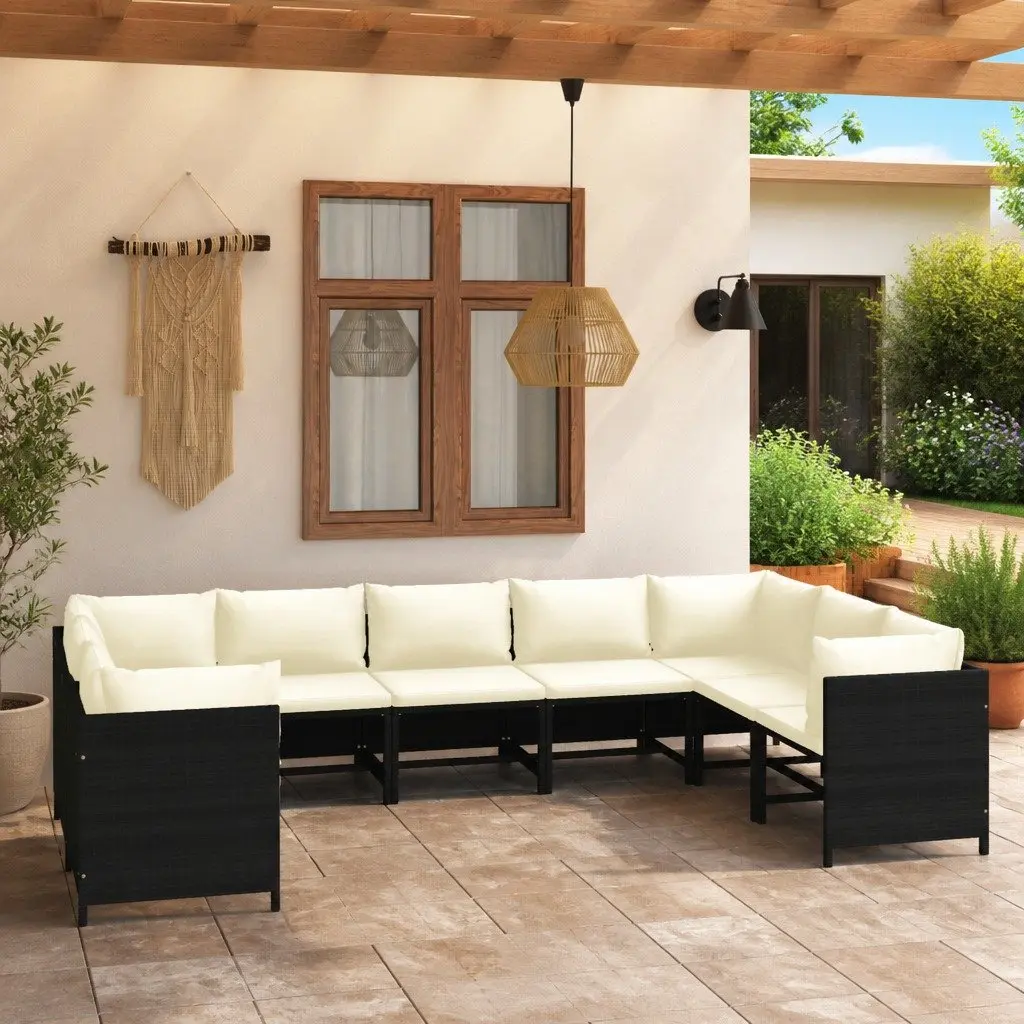 Garden Lounge Set Poly Rattan Steel Frame 9 Piece Modular Outdoor Furniture Black