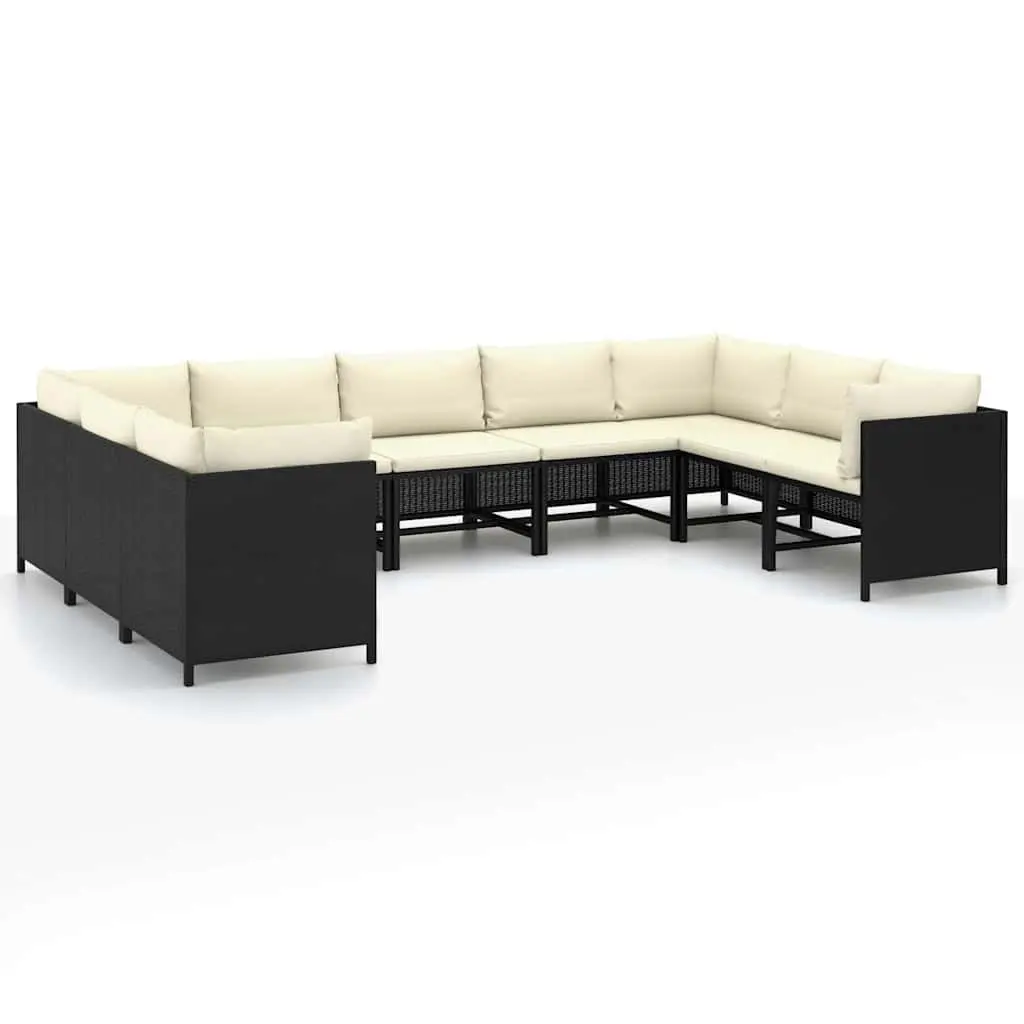 Garden Lounge Set Poly Rattan Steel Frame 9 Piece Modular Outdoor Furniture Black