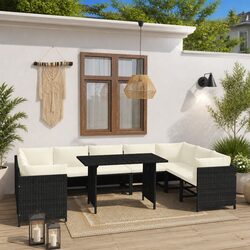 Black 10 Piece Garden Lounge Set with Cushions