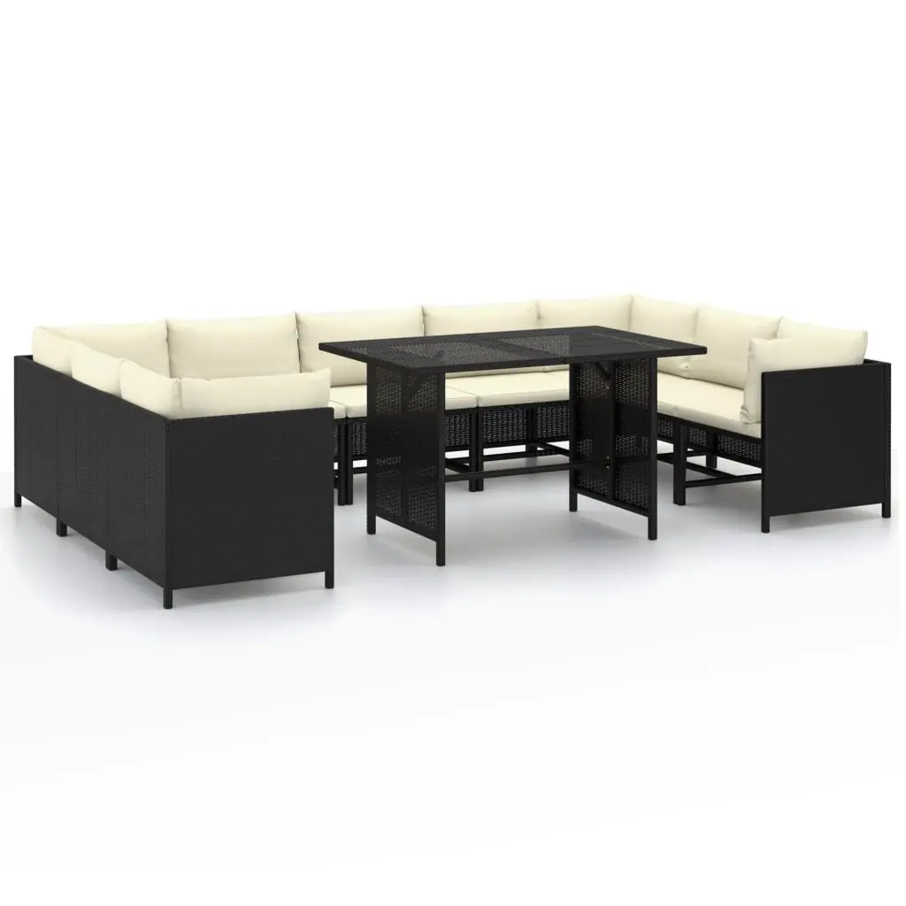 Black 10 Piece Garden Lounge Set with Cushions