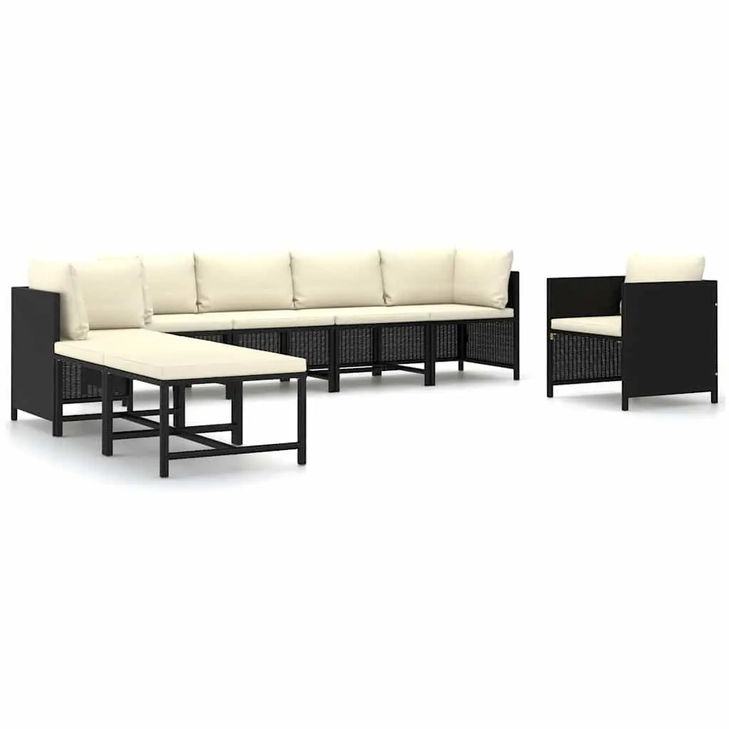 8 Piece Garden Lounge Set Poly Rattan Steel Frame Cushions Black