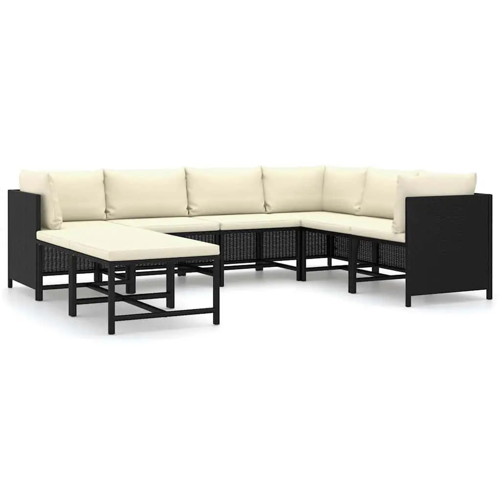 Garden Lounge Set Poly Rattan 8 Piece Outdoor Furniture with Cushions Black