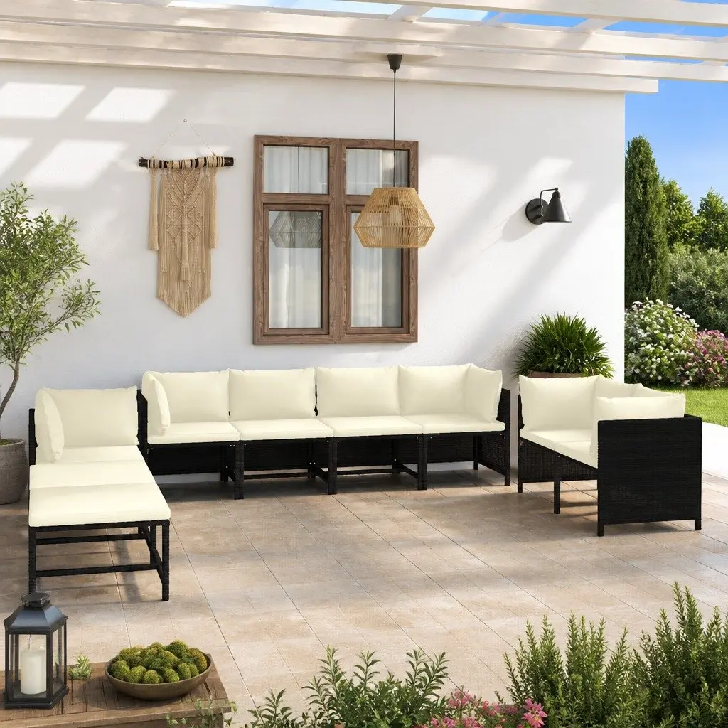 10 Piece Outdoor Lounge Set Poly Rattan Cushions Black