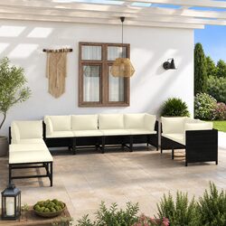 Modular 10-Piece Poly Rattan Garden Lounge Set with Cushions