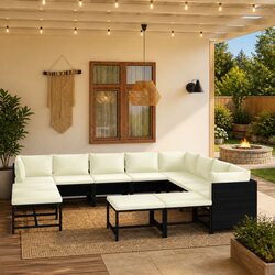 Modular 12 Piece Black Poly Rattan Garden Lounge Set