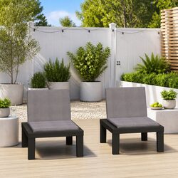 Set of 2 Durable Grey Plastic Lounge Chairs with Cushions