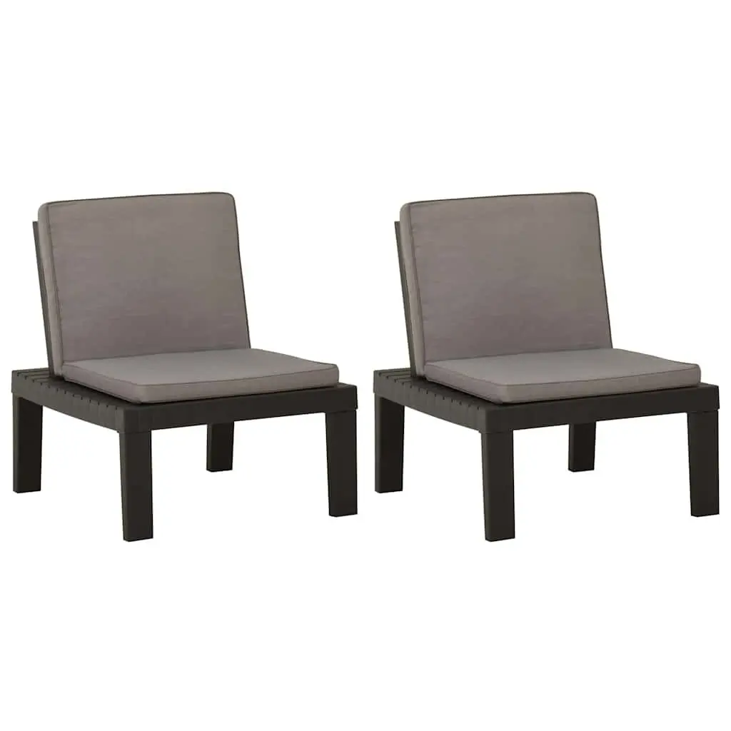 Set of 2 Durable Grey Plastic Lounge Chairs with Cushions
