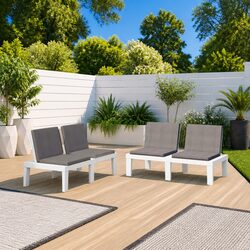 Sturdy White Outdoor Garden Lounge Benches 2-Piece Set