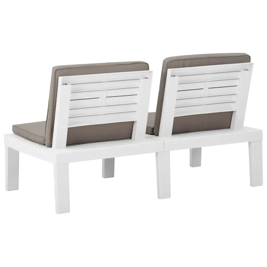 Garden Lounge Benches Plastic White 2 Piece Set with Cushions