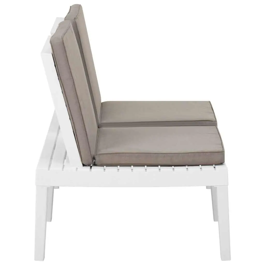 Garden Lounge Benches Plastic White 2 Piece Set with Cushions